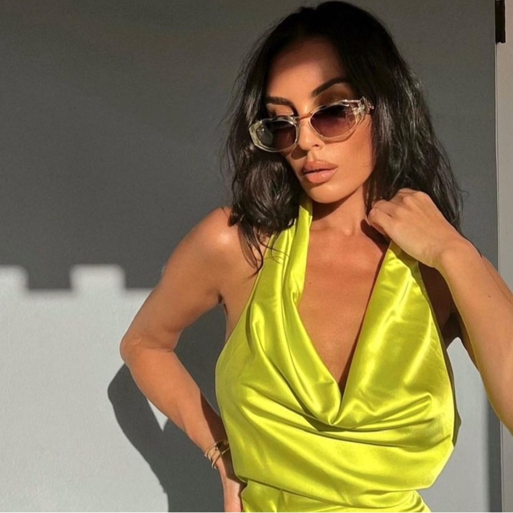 Set-Naked Wardrobe The Glow Up Halter Top and Midi Skirt in Chartreuse